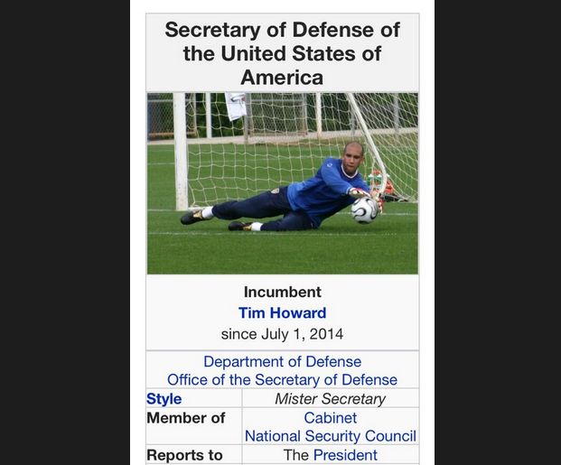 米国国防長官、GKハワードを祝福…ウィキペディアの改変騒ぎも