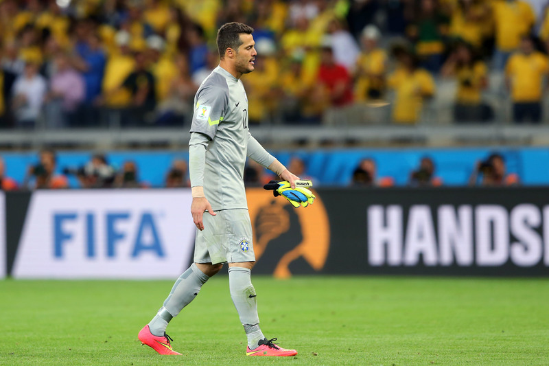 Lot Detail - JULIO CESAR 2010 FIFA WORLD CUP MATCH WORN GOALIE GLOVES AND  2014 PRE-WORLD CUP MATCH WORN BRAZIL #12 GOALIE JERSEY (LOA FROM BRAZIL  KITMAN'S SON)