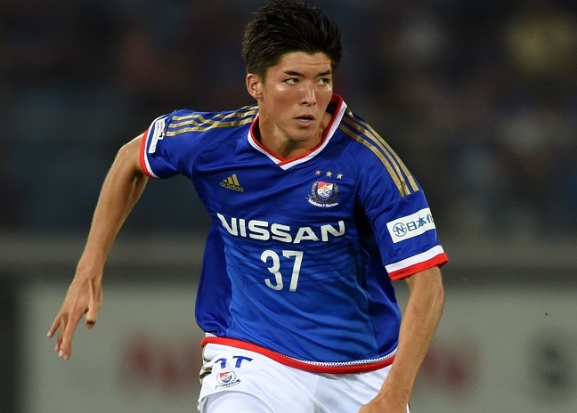 YOKOHAMA, JAPAN - SEPTEMBER 19:  (EDITORIAL USE ONLY) Keiman Togashi of Yokohama F.Marinos in action during the J.League match between Yokohama F.Marinos and FC Tokyo at Nissan Stadium on September 19, 2015 in Yokohama, Kanagawa, Japan.  (Photo by Etsuo Hara/Getty Images)