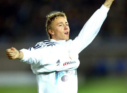 Guti of Real Madrid celebrates scoring