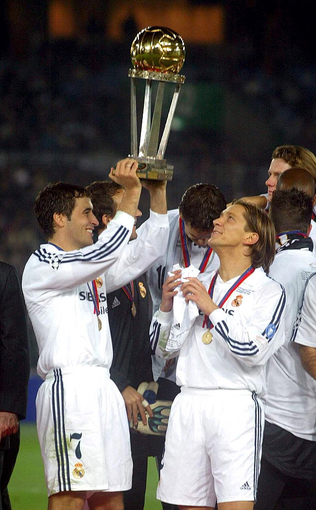 Raul of Real Madrid lifts the trophy