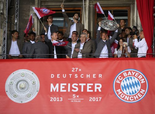 Bayern Muenchen Celebrate German Championship At Town Hall Balcony