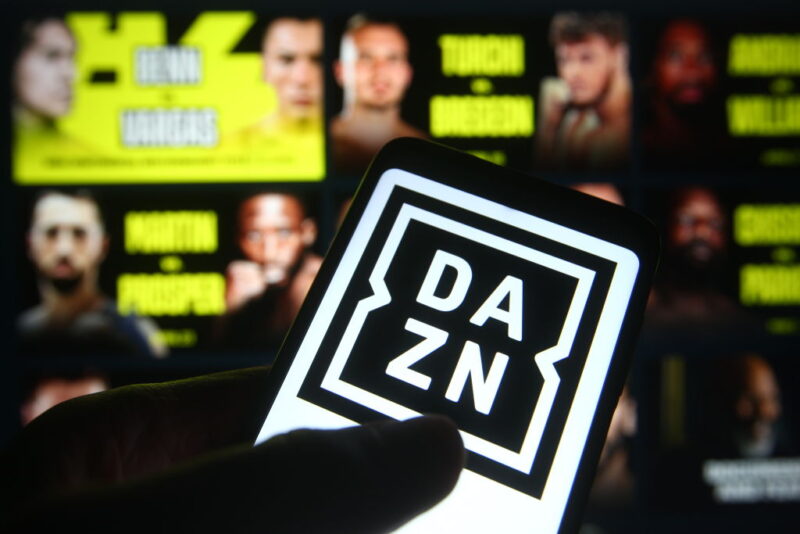 In this photo illustration the DAZN logo of a sports video