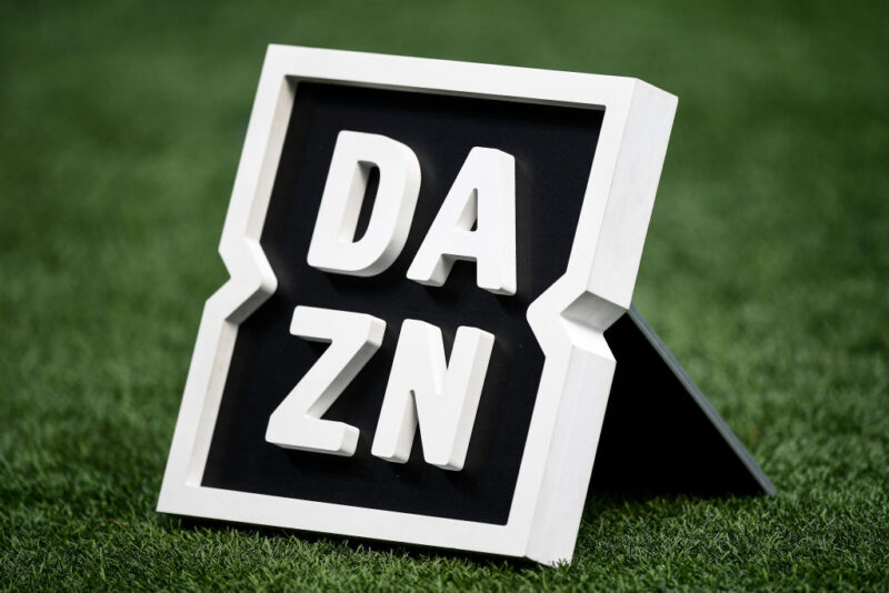 The DAZN logo is seen prior to the Serie A football match