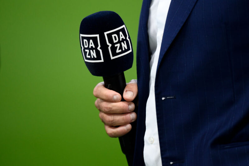 A microphone bearing DAZN logo is seen prior to the Serie A